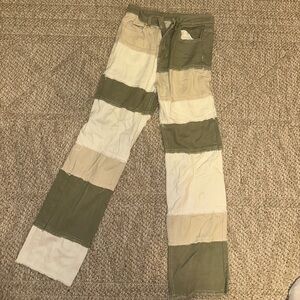 SHEIN Olive and Beige Patchwork Trousers